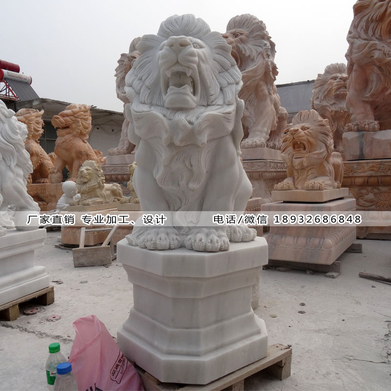 精雕汉白玉石狮子加工厂家,石雕汉白玉狮子价格,欧式汉白玉石狮子雕刻生产报价
