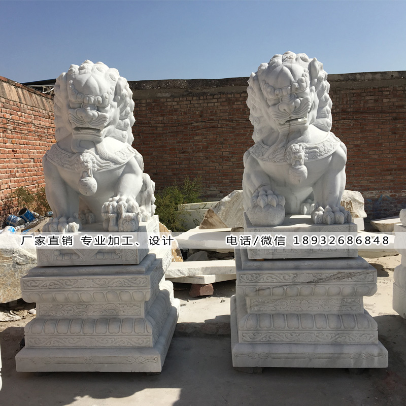 曲阳石狮子供应厂家,汉白玉石狮子雕刻,天然汉白玉石雕狮子价格图片