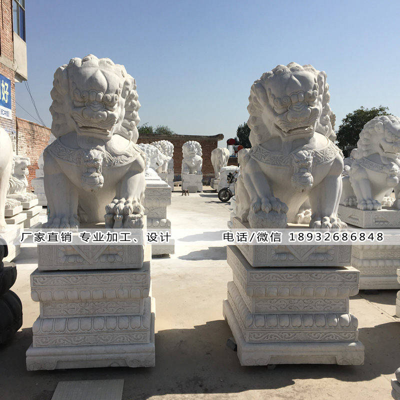 河北曲阳石雕狮子厂家销售价格,天然汉白玉狮子加工定做,招财石狮子雕刻价格