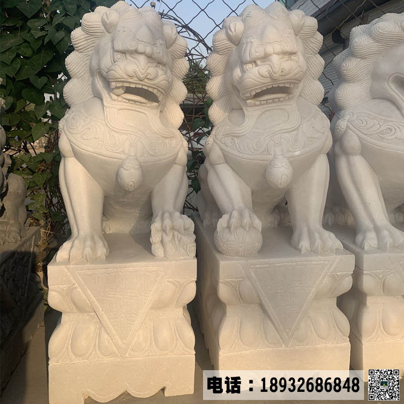 汉白玉石狮子雕刻厂家,汉白玉狮子图片,传统石雕狮子价格