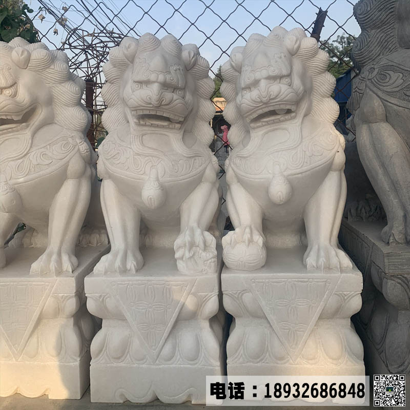 汉白玉狮子价格,石雕狮子图片造型,汉白玉石狮子批发厂家